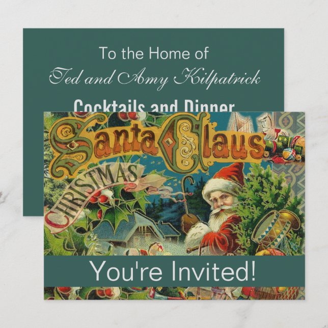 Invitación Navidades Santa Claus Arte Antiguo (Anverso / Reverso)