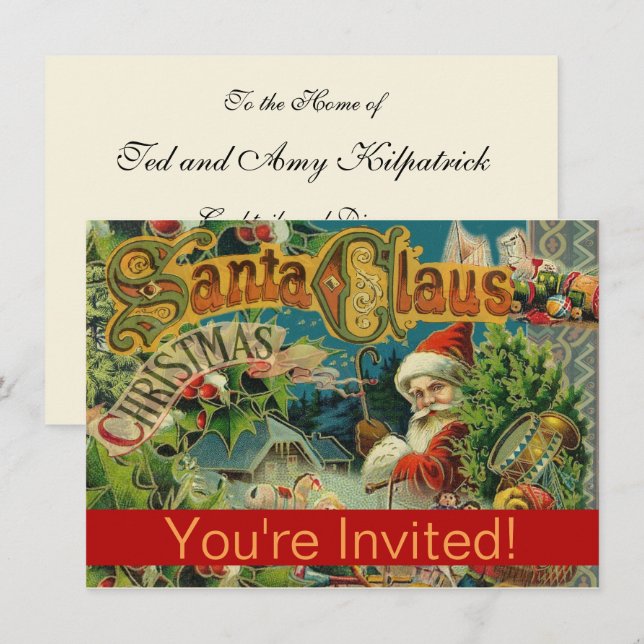 Invitación Navidades Santa Claus Arte Antiguo (Anverso / Reverso)
