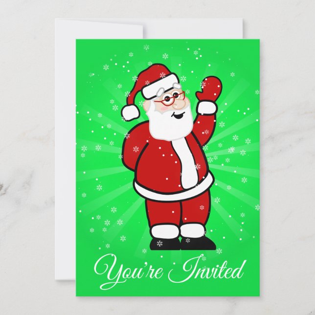 Invitación Navidades Santa en la nieve de fondo verde del tra (Anverso)