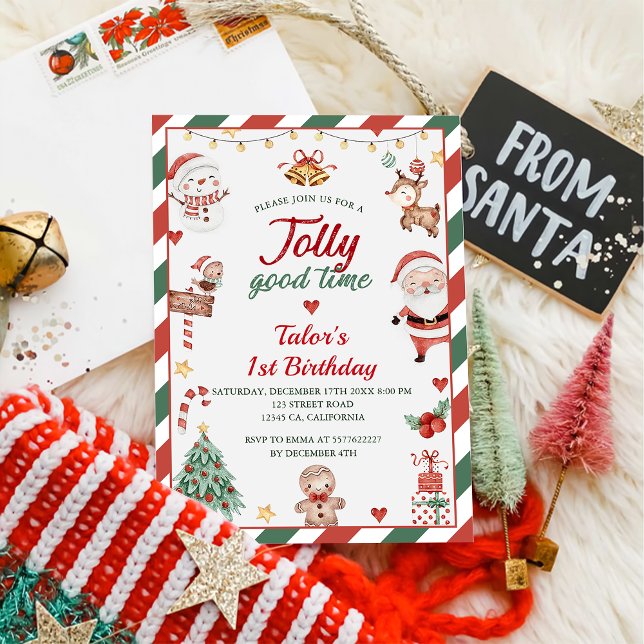 Invitación Navidades Santa Jolly Buenos Tiempos Primer Fiesta (Subido por el creador)