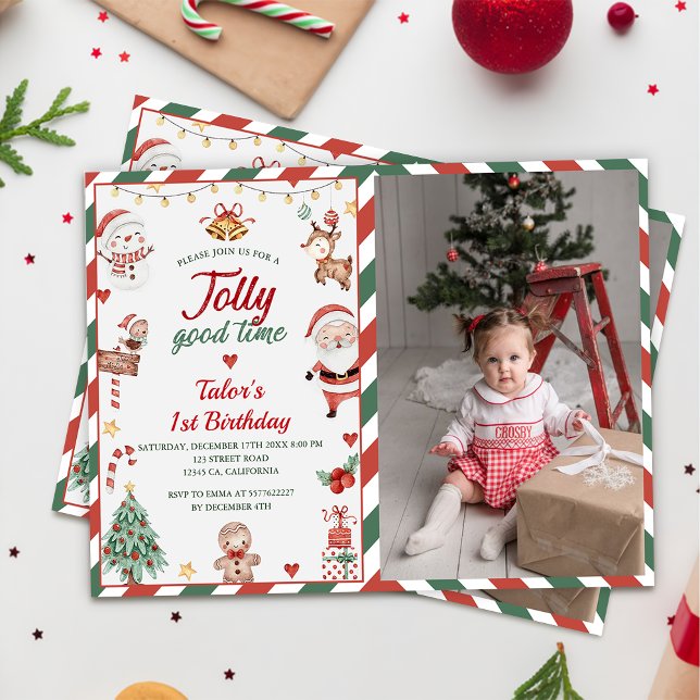 Invitación Navidades Santa Jolly Good Time 1er cumpleaños Fot (Subido por el creador)