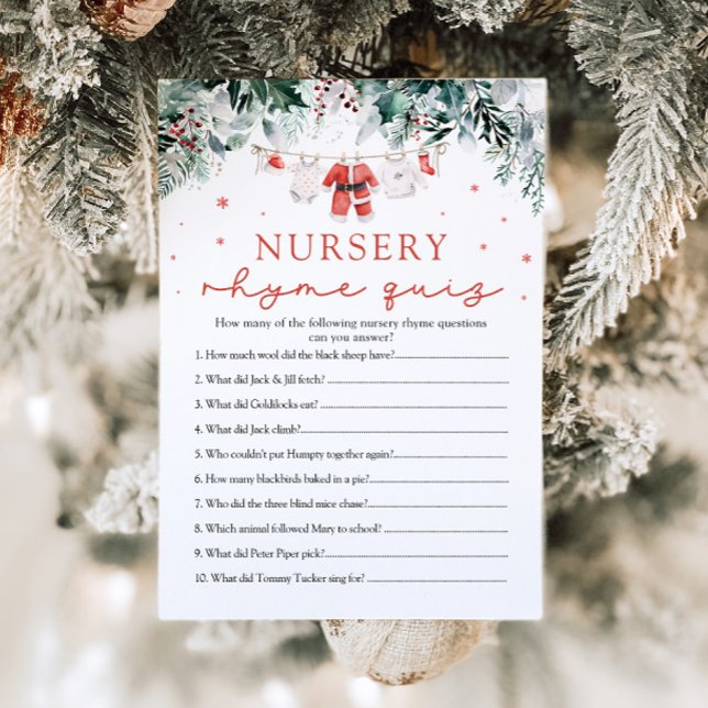 Invitación Navidades Santa Nursery Rhyme Prueba Baby Shower (Watercolor Christmas Santa Nursery Rhyme Quiz Baby Shower Game)