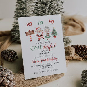 Invitación Navidades Santa Onemaravilloso Primer cumpleaños