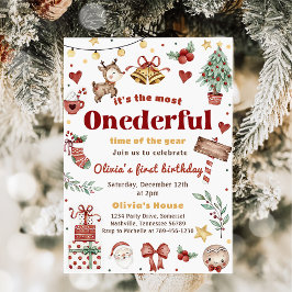 Invitación Navidades Santa Reindeer Maravilloso primer cumple