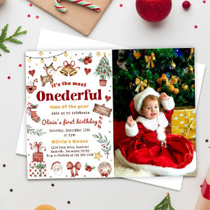 Invitación Navidades Santa Reindeer Maravilloso primer cumple