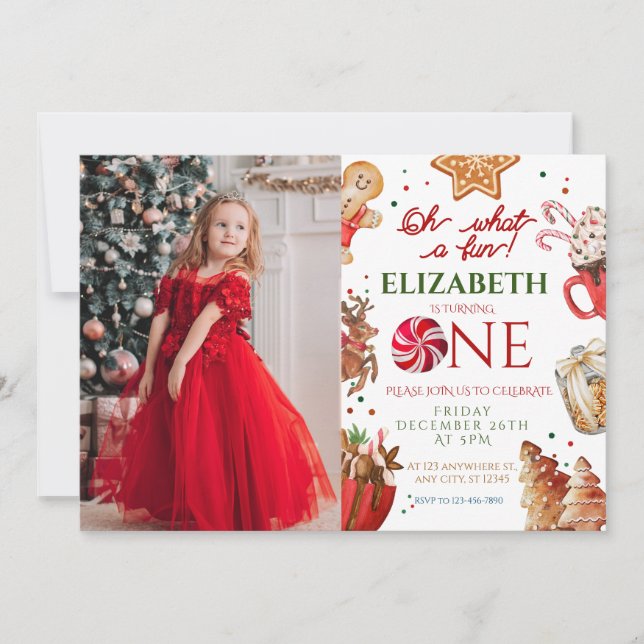 Invitación Navidades Santa Reindeer qué divertido primer cump (Anverso)