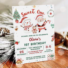 Invitación Navidades Santa Snowman Sweet One Birday
