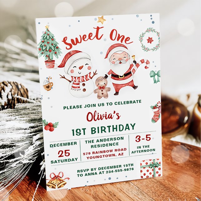 Invitación Navidades Santa Snowman Sweet One Birday (Subido por el creador)