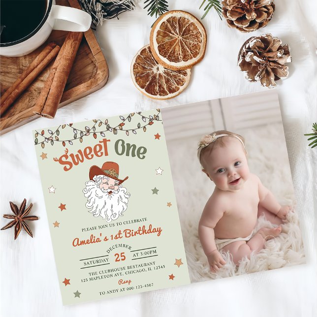 Invitación Navidades Santa Sweet One Birthday Party Photo (Subido por el creador)