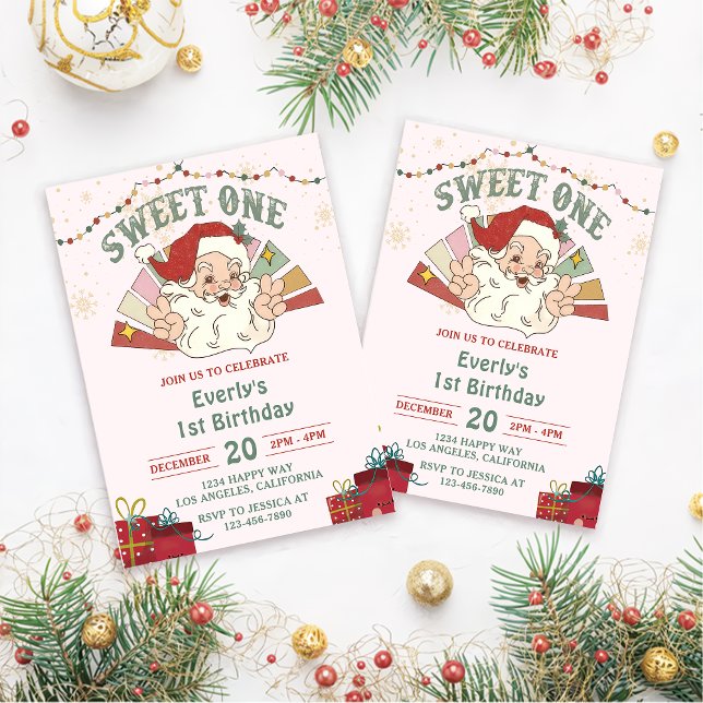 Invitación Navidades Santa Sweet One First Birthday Fiesta (Subido por el creador)