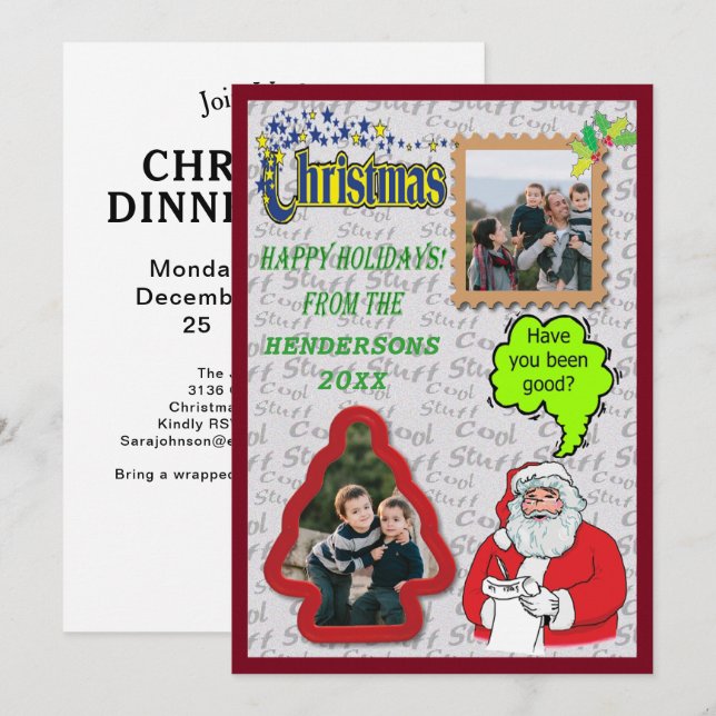 Invitación Navidades Santa & Tree añaden dos fotos de vacacio (Anverso / Reverso)