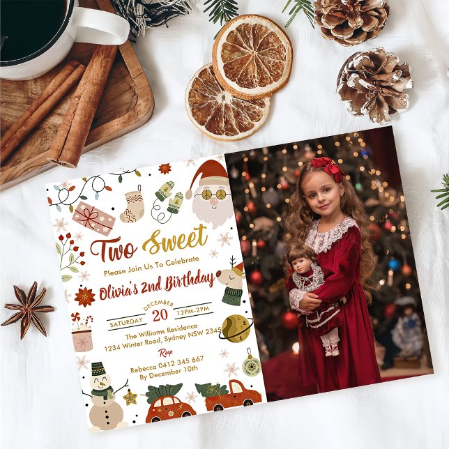 Invitación Navidades Santa Two Sweet Birthday Party Photo (Subido por el creador)