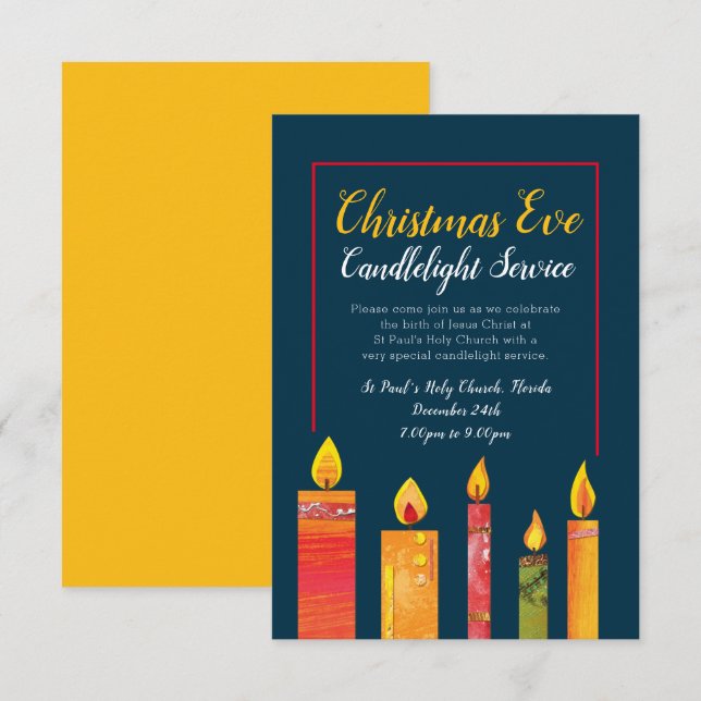 Invitación Navidades servicio de velas cinco velas de arte (Anverso / Reverso)