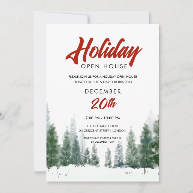 Invitación Navidades simples vacaciones en la casa abierta Fi (Anverso)