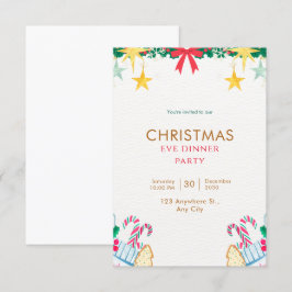 Invitación Navidades simples verdes Fiesta de cena