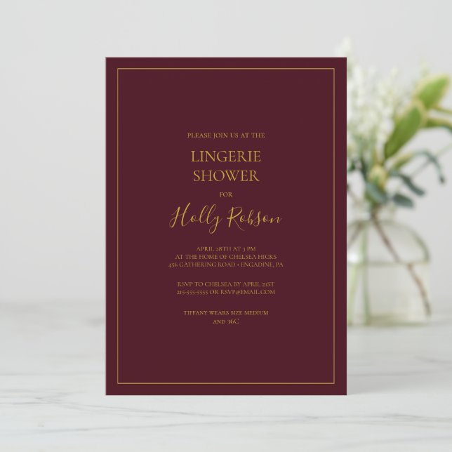Invitación Navidades simples y elegantes | Ducha Red Lingerie (Anverso de pie)