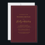 Invitación Navidades simples y elegantes | Red Boda Brunch<br><div class="desc">Estos Navidades simples y elegantes | el brunch rojo boda es perfecto para su minimalista y moderno brunch de invierno. La caligrafía clásica de lujo dorado, junto con el fondo rojo tradicional, bordeada por un marco mínimo, completan el ambiente colorido de las vacaciones que buscas. Puedes personalizar con tus propias...</div>