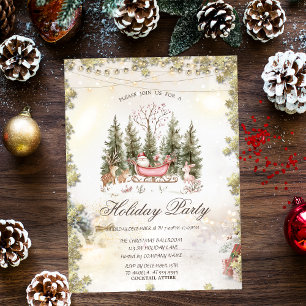 Invitación Navidades Sleigh Santa Claus Forest Holiday