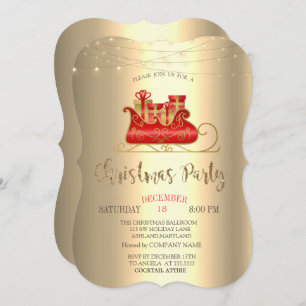 Invitación Navidades Sleigh, String Lights Gold Company
