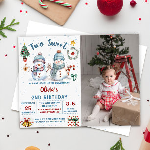Invitación Navidades Snowman dos dulces fotos de cumpleaños
