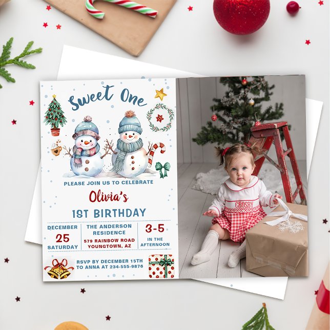 Invitación Navidades Snowman Sweet One First Birthday Photo (Subido por el creador)
