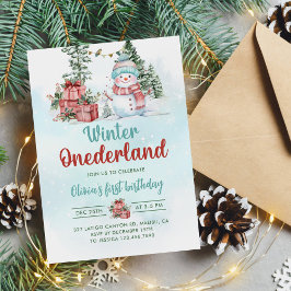 Invitación Navidades Snowman Winter Onederland Primer cumplea