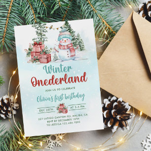 Invitación Navidades Snowman Winter Onederland Primer cumplea