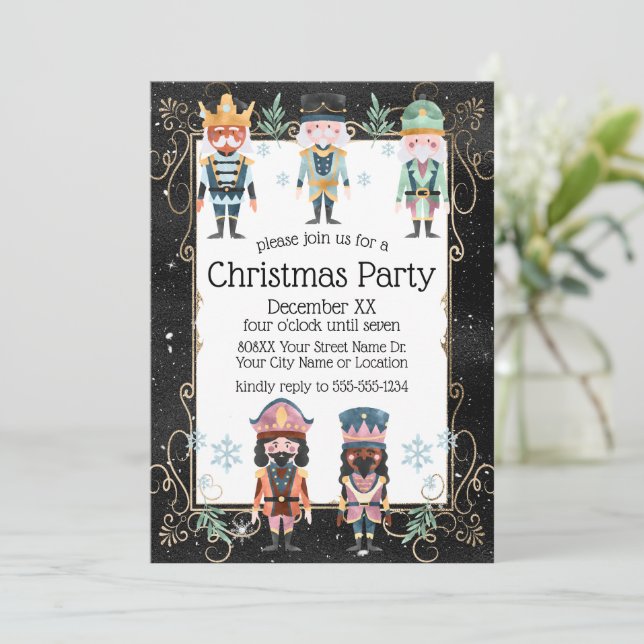 Invitación Navidades soldados de juguetes desnudos dorados y  (Anverso de pie)