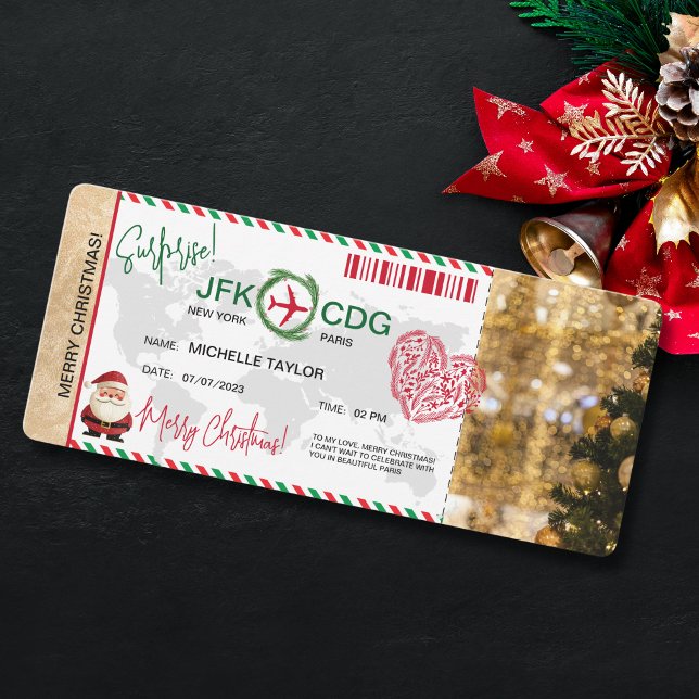 Invitación Navidades sorpresa abordando el billete de viaje c (christmas boarding pass with santa)