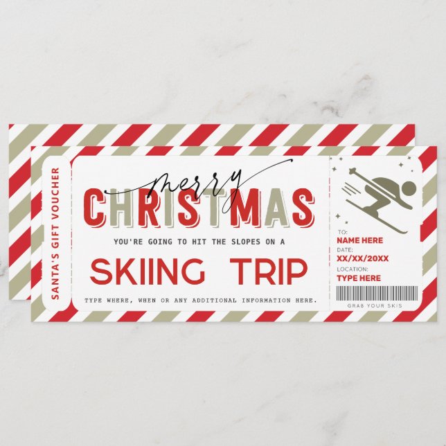 Invitación Navidades Sorpresa Viaje en Ski Cheque de regalo (Anverso / Reverso)
