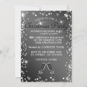 Invitación Navidades Sparkly Silver Glass of Champagne
