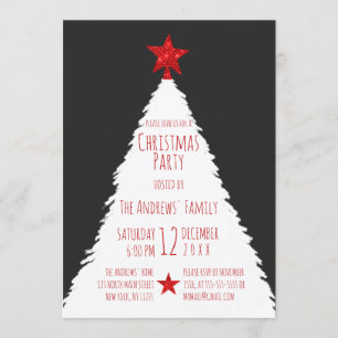 Invitación Navidades Star Tree de Purpurina blanco rojo simpl