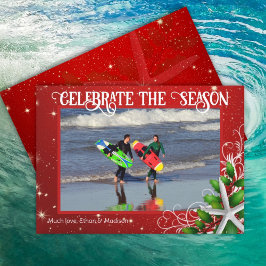 Invitación Navidades Starfish Twinkling Stars Photo Card