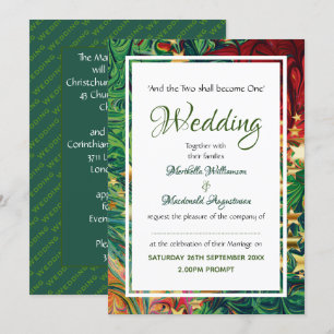 Invitación NAVIDADES STARS Festividad Boda Oro Verde Rojo