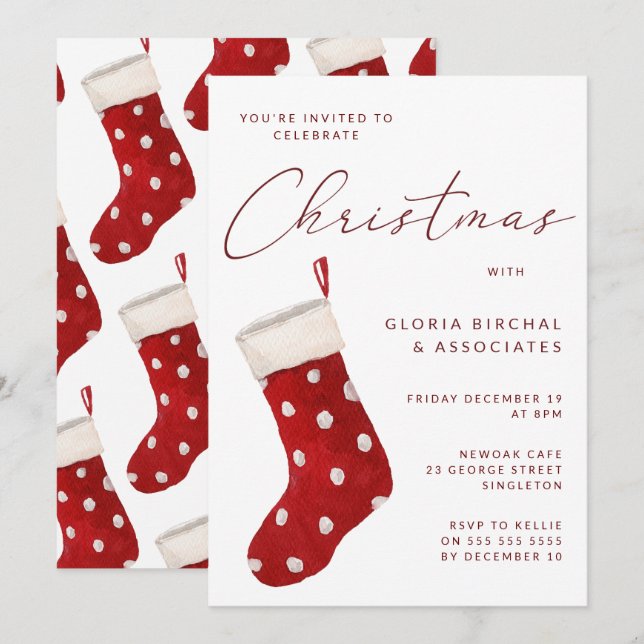 Invitación Navidades Stocking Xmas Fiesta (Anverso / Reverso)