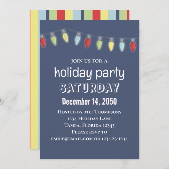 Invitación Navidades String Lights Whimsical Cute Typography (Anverso / Reverso)