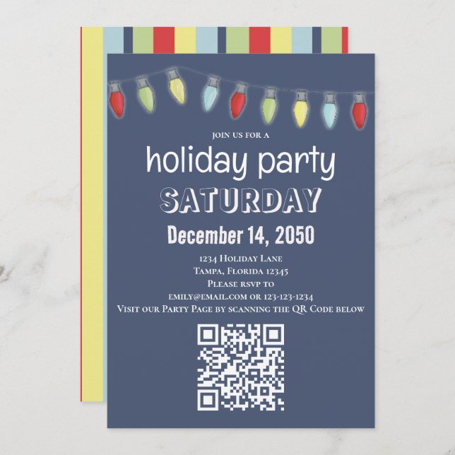 Invitación Navidades String Lights Whimsical Cute Typography (Anverso / Reverso)