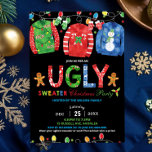 Invitación Navidades sudorosos Fiesta Tacky Vest Chalkboard<br><div class="desc">La invitación a la fiesta de los Navidades suéteres,  alegre y brillante,  que incluye suéteres feos y coloridas luces Navidades.  Personalícelo hoy con los detalles de su fiesta,  simplemente presione el botón personalizar para reorganizar y formatear el estilo y la ubicación del texto.  (c) El estudio de Gato Feliz.</div>