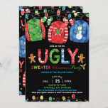 Invitación Navidades sudorosos Fiesta Tacky Vest Chalkboard<br><div class="desc">La invitación a la fiesta de los Navidades suéteres,  alegre y brillante,  que incluye suéteres feos y coloridas luces Navidades.  Personalícelo hoy con los detalles de su fiesta,  simplemente presione el botón personalizar para reorganizar y formatear el estilo y la ubicación del texto.  (c) El estudio de Gato Feliz.</div>