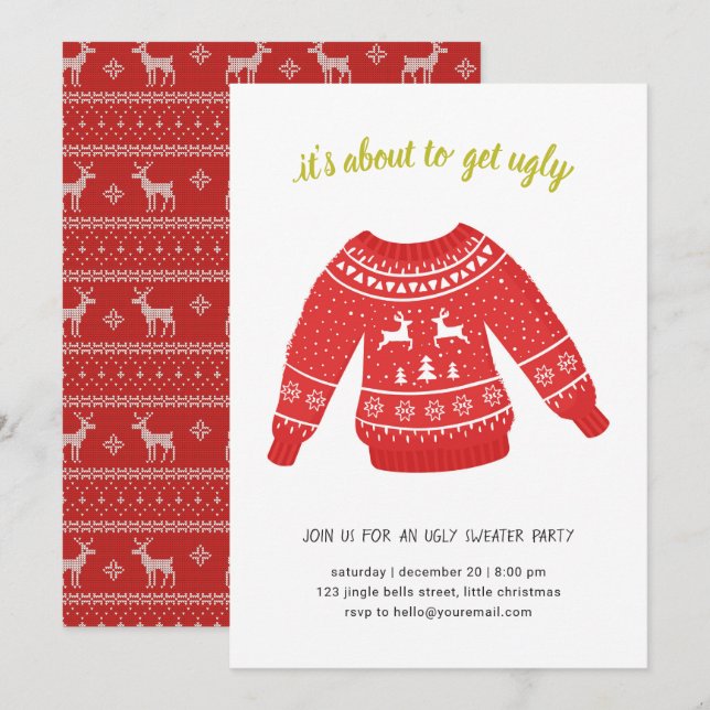 Invitación Navidades suéteres fea Fiesta vacaciones chapucero (Anverso / Reverso)