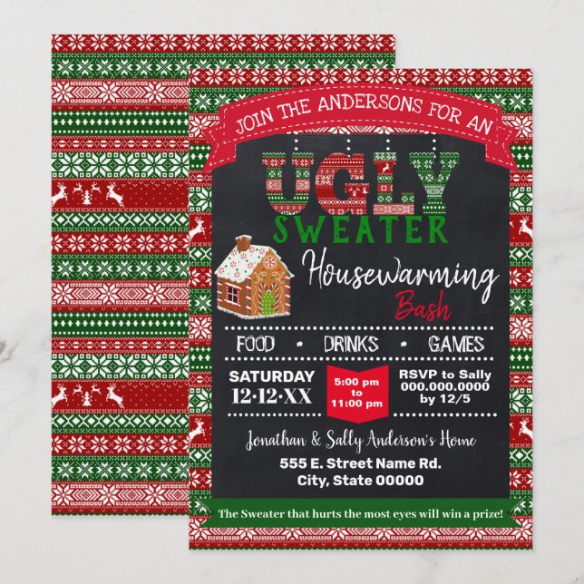 Invitación Navidades suéteres feos (Anverso / Reverso)