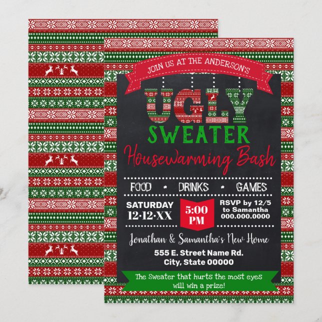 Invitación Navidades suéteres feos (Anverso / Reverso)