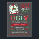 Invitación Navidades suéteres feos Fiesta Chalkboard<br><div class="desc">Invitación a un fiesta suéter feo. Rojo,  blanco y verde en la pizarra.</div>
