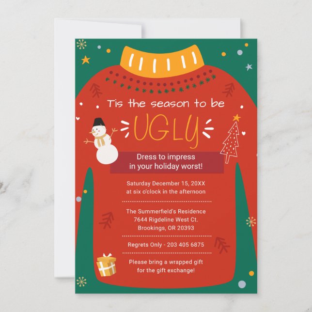 Invitación Navidades suéteres feos Fiesta moderno (Anverso)
