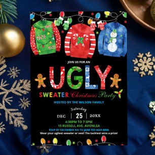 Invitación Navidades suéteres feos Fiesta Tacky Vest Chalkboa