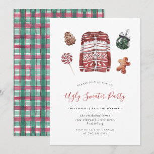 Invitación Navidades suéteres feos Fiesta Watercolor Flannel