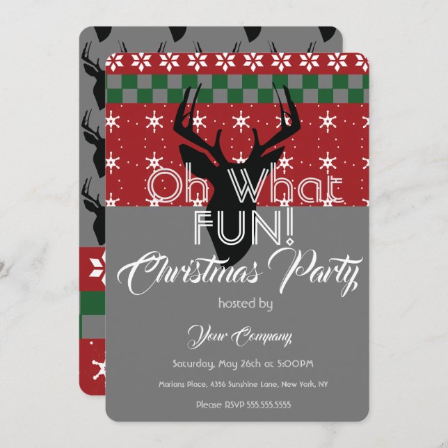 Invitación Navidades Sweater Office Fiesta Deer Ugly Sweater (Anverso / Reverso)