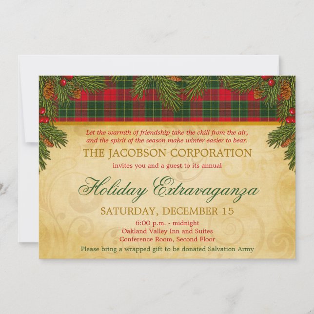 Invitación Navidades Tartan Plaid Corporate Holiday Party (Anverso)