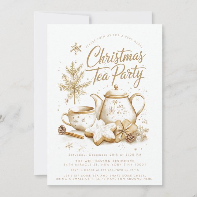 Invitación Navidades Tea Fiesta Minimalista Elegante (Anverso)