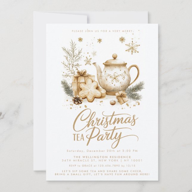 Invitación Navidades Tea Fiesta Minimalista moderno (Anverso)